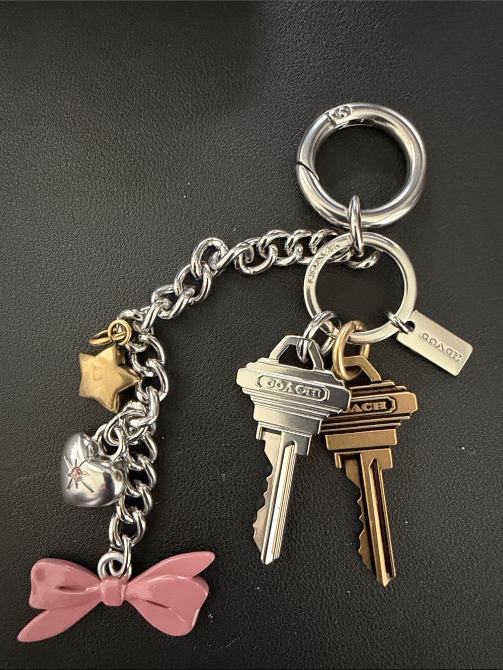 Coach Rogue 31 Loved Leather Silver Brass Keys Charm Cluster Keychain - Picture 5 of 12